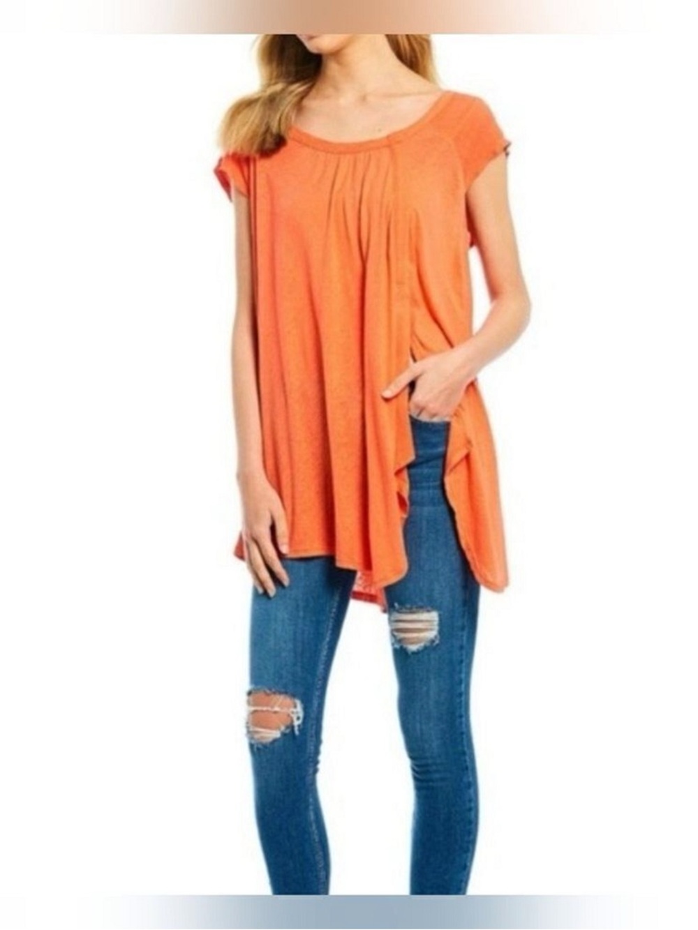 Women’s Orange Flowy Short-Sleeve Top